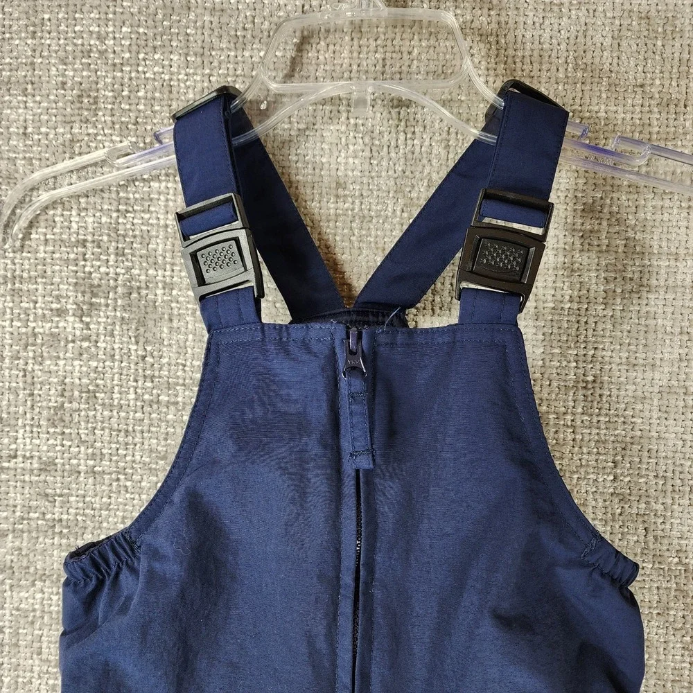 Lands' End Squall Snow Pants Bibs Youth 5 Navy Blue Reinforced Iron Knees & Seat